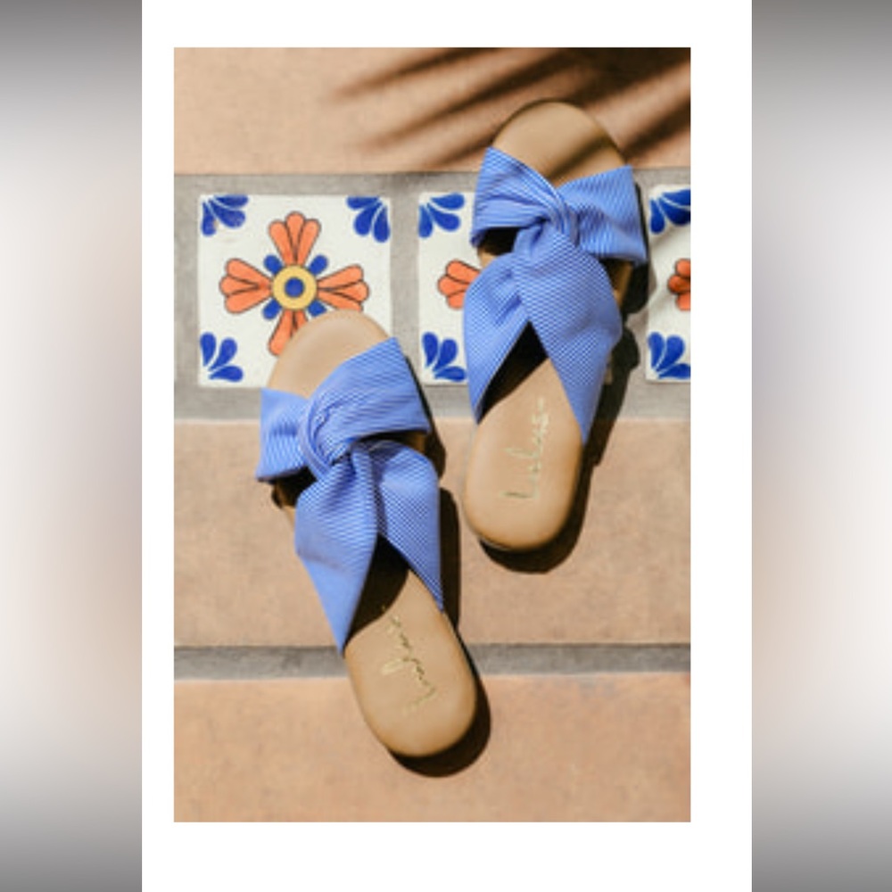 Lulus Blue Striped Slide Sandals